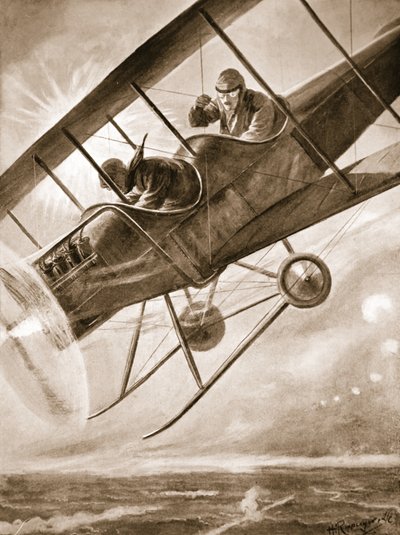 El capitán Liddell pilotando su avión hacia las líneas británicas después de ser gravemente herido de H. Ripperger